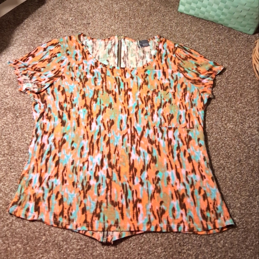 Sparkle & Fade Orange & Green Multi Color Top Size Medium